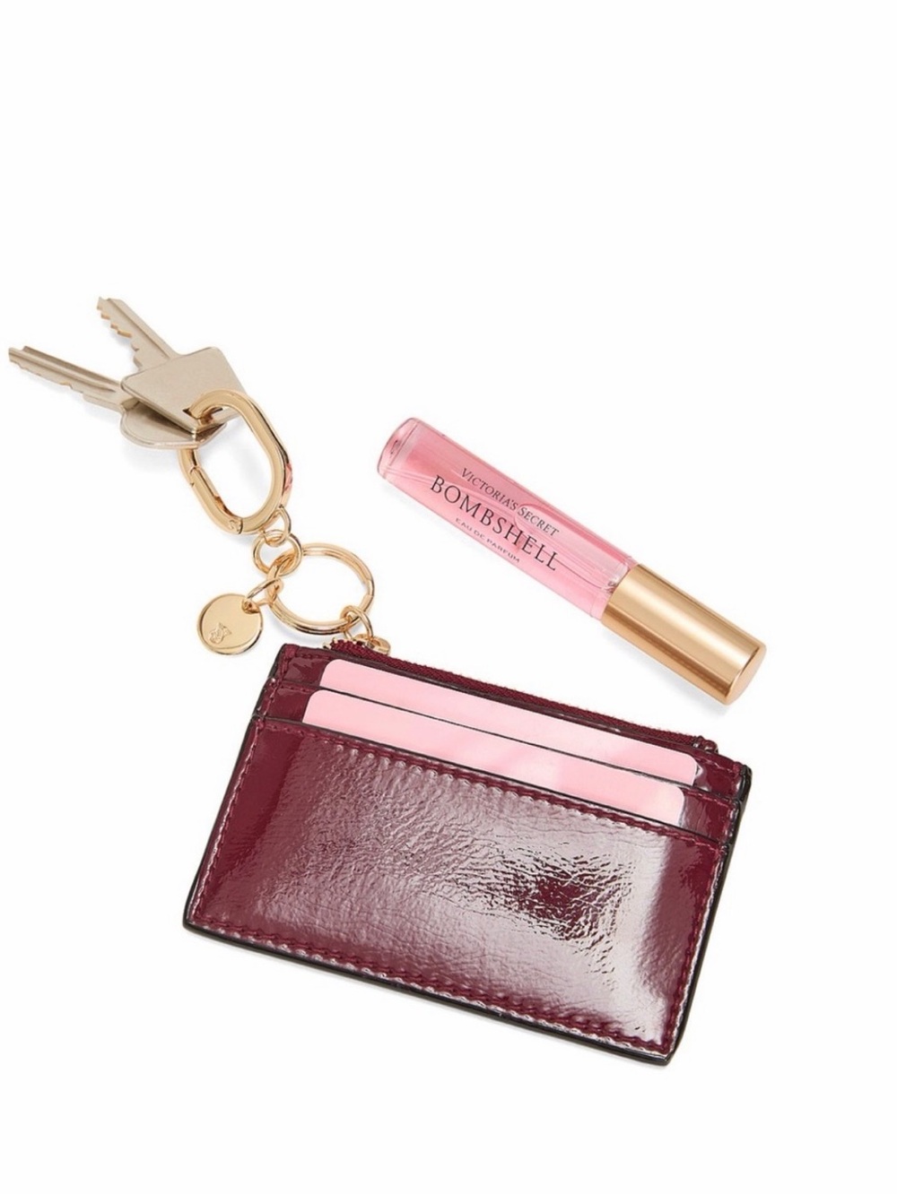 Victoria's Secret Burgundy Cardholder Keychain with Gold Hardware